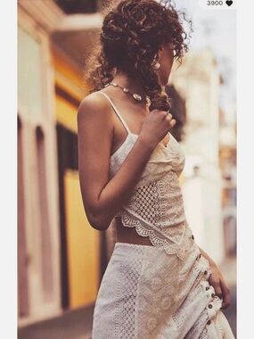 Free People Cynthia Lace Crochet Cropped Top High Rise Skirt Set 4
